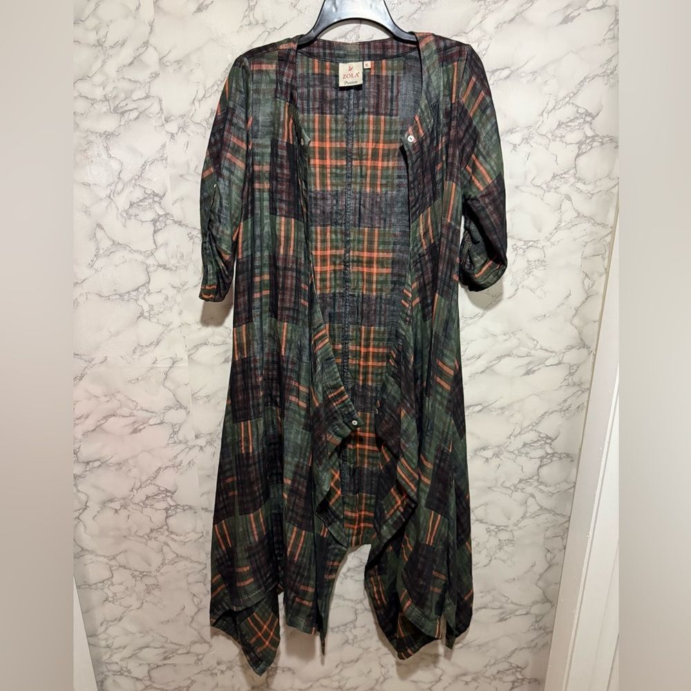 NEW Zola Premium Chic Plaid Cardigan in Green and Orange Size XL